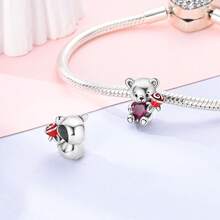 1 Mặt dây chuyền hình nơ, hoa hồng, sô cô la, gấu, trái tim màu bạc lấp lánh đính đá Cubic Zirconia, thích hợp cho bộ sưu tập trang sức ngày Valentine lãng mạn, phù hợp với vòng tay, dây chuyền, hạt trang sức tự làm cho nữ và bé gái, quà tặng ngày Valentine, kỷ niệm. - Bạc - Xem 3