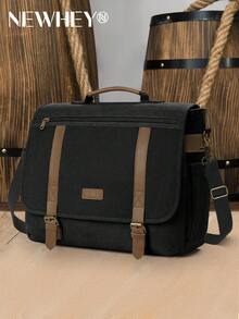 NEWHEY Messenger Bag Men 15.6 Inch Laptop Bag Vintage Canvas Briefcase Retro Work Computer Bag Large Shoulder Bag Water Resistant Cross-Body Satchel Bag For Business Office College Travel Laptop Case - Multicolor - View 2