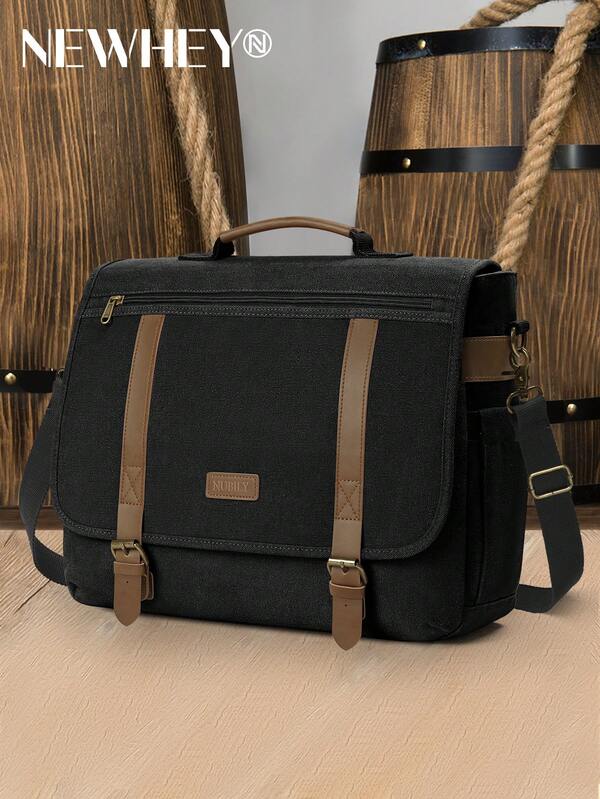 NEWHEY Messenger Bag Men 15.6 Inch Laptop Bag Vintage Canvas Briefcase Retro Work Computer Bag Large Shoulder Bag Water Resistant Cross-Body Satchel Bag For Business Office College Travel Laptop Case