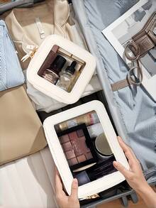 1pc Portable Mini Makeup Bag, Waterproof Travel Toiletry Pouch With Transparent Window And Gold Zipper, Essential Cosmetic Organizer For Lipstick, Perfume, Foundation And Coins, Ideal For Travel, Home, Office, Bedroom, Vanity And Bathroom, Also A Great Gift For Women, Girls, Girlfriends And Family. - Multicolor - View 5