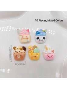 10/20/30pcs Cute Cartoon Animal & Ice Cream Shaped Resin Accessories, Flat Back, No Hole, Decorative Craft, Cat, Dog, Pig, Bear, Panda, Ice Cream, DIY Supplies, Create Your Own Unique Designs