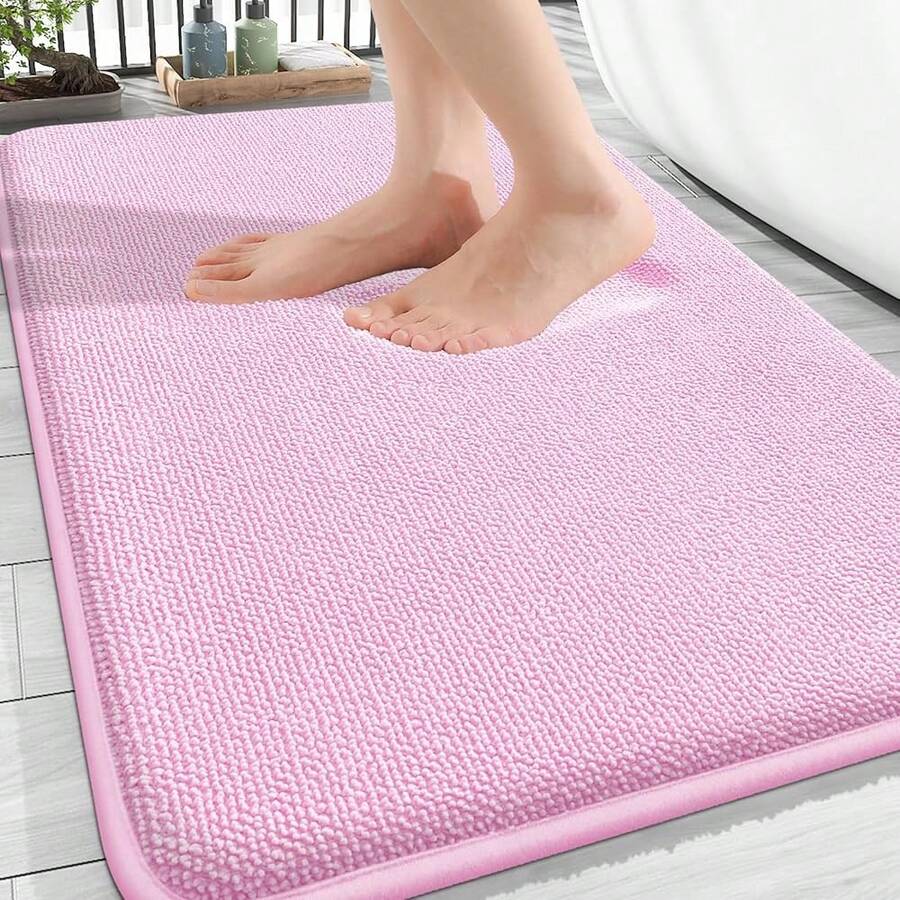 OLANLY Thick Memory Foam Bath Mat Rug 30x20, Extra Soft Absorbent Bathroom Rug, Quick Dry Bath Mats, Non-Slip, Machine Washable Carpet For Bathroom, Tub And Shower, Home Decor Accessories, Pink - berwarna merah muda - View 1