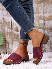 Women's Summer New Casual Fashion Wedge Thick Bottom Slippers, Plus Size Wholesale Open Toe Beach Sandals - Burgundy - View 5