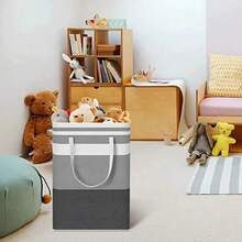 1pc Grey Large Capacity Waterproof Cotton Linen Dirty Clothes Basket Simplified Clothes  Storage Box Foldable Storage Bag - 灰色 2 件裝_綠色 - 查看 5