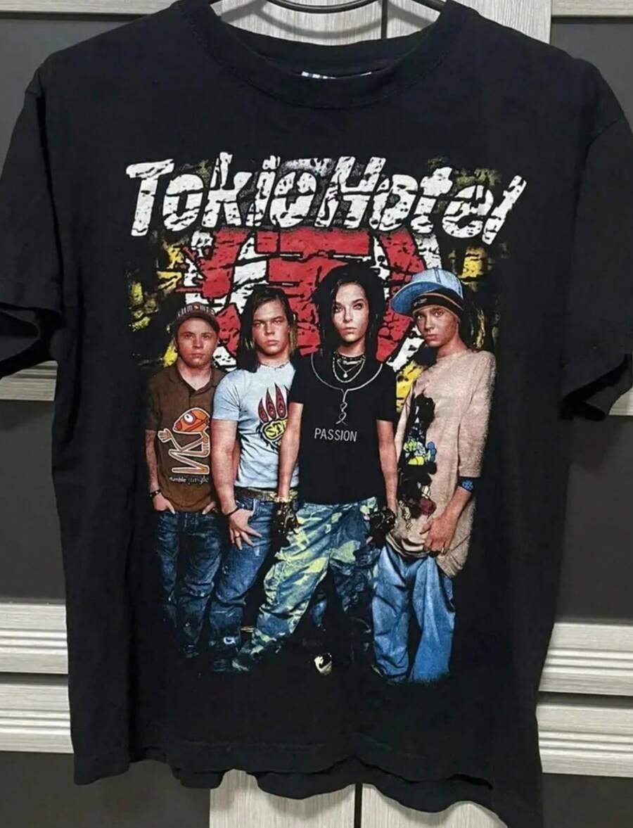 Tokio Hotel Rock Band Tour Short Sleeve Black Shirt Clothing T-Shirt Female Couples T-Shirt Kawa Clothes Kawa - 黑色 - 查看 1