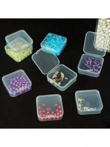 30 piezas de pequeñas cajas de almacenamiento de plástico transparente con estampado de cuadros de 2,17 pulgadas * 2,17 pulgadas - Adecuado para cuentas, hilos de cuentas de diamantes, organización de accesorios, productos de cuidado de uñas, joyería y manualidades - Multicolor - Ver 7