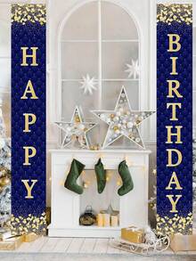 1 Set blau & gold Geburtstags-Themen Vorhang, Geburtstags-Party Hintergrund Dekoration, Geburtstags-Banner Vorhang, Geburtstags-Geschenk Party Zubehör, Geburtstags-Party Wand Hintergrund Deko - Blau - Übersicht 3