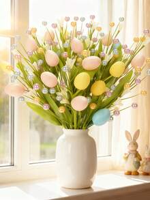 1/3 根人造复活节彩蛋树枝，饰以彩色浆果和人造雏菊，春日枝条，仿真复活节花茎，适用于家居装饰、桌面装饰、复活节装饰、餐桌摆件、复活节房间装饰、复活节场景布置、春季人造植物。复活节快乐！ - 彩色 - 查看 2