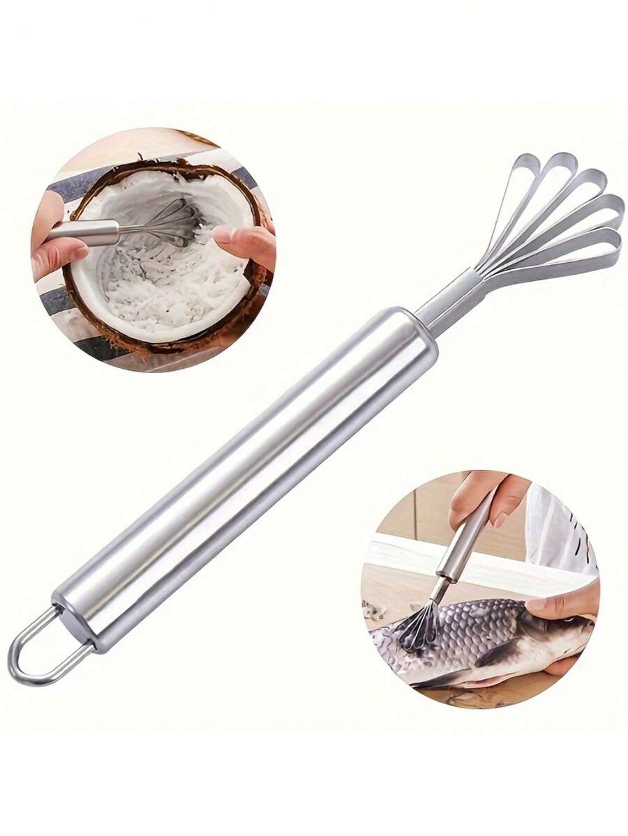 Multi-Purpose Stainless Steel Kitchen Tools - Serrated Coconut Grater And Fish Scaler/Remover, Coconut Meat Remover Knife, Stainless Steel Coconut Peeler, Coconut Shredder, Fish Scale Remover, Stainless Steel Fish Scale Peeler, Kitchen Gadgets, Fruit Tools, Hanging Seafood Accessories, Kitchen Utensils, Household Items, Outdoor Cookware - 1 - View 1