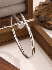 1 chiếc vòng tay bằng thép không gỉ không phai màu thời trang tối giản sang trọng thiết kế độc đáo phong cách ngọt ngào thanh lịch tinh tế sáng tạo độc đáo vỏ trắng với kim cương dành cho phụ nữ, đeo hàng ngày và làm quà tặng cho bạn gái - Bạc - Xem 9