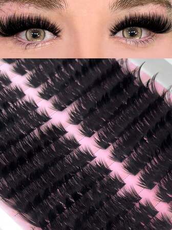 FQBFQB 252pcs D-Curl 100D Cluster Eyelash Extensions, Fluffy, Thick & Dense Lashes, Reusable, Dramatic Effect,Suitable For Party, Wedding, Daily Wear,Fake Eyelashs