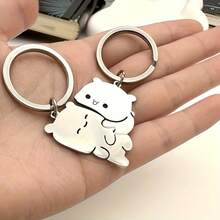 Set Of 2 Cute Bear Couple Keychains - Stainless Steel Glitter Cute Bears, Matching Pair, Valentine's Day Gift, Suitable For Backpacks And Accessories - 銀色 - 查看 4