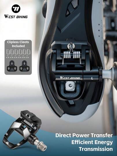 WEST BIKING 1 par MTB/landsvägspedaler, tillverkade av krom-molybdenstål, slitstarka med 3-lagersaxlar, LOOK-system, bekväma låspedaler med låsplattor inkluderade
