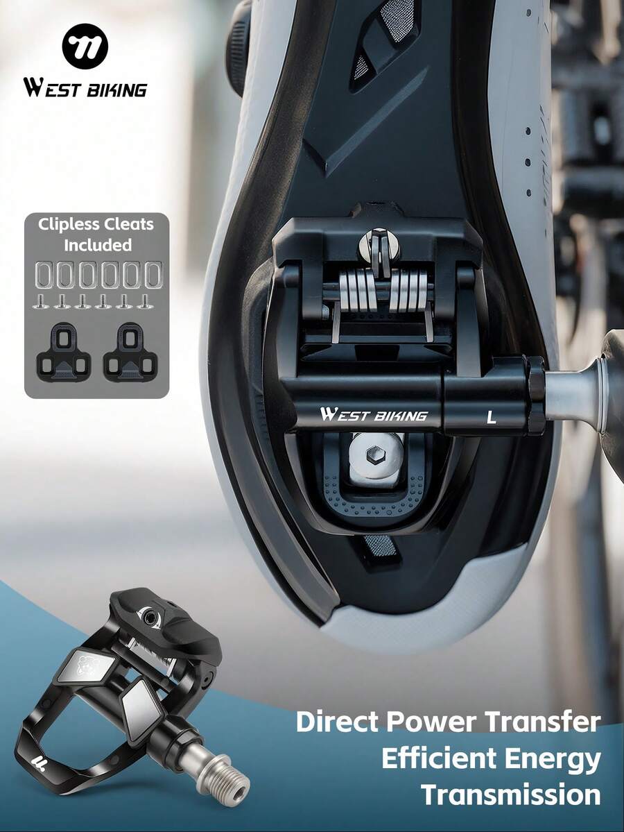 WEST BIKING 一对山地/公路自行车脚踏，采用铬钼钢材质，耐磨，配备3轴承轴，LOOK系统，舒适的自行车锁脚踏，包含锁片。 - 黑色 - 查看 1