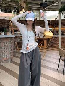 V领透视罩衫T恤，性感简约风格，春季款 - 白色 - 查看 4