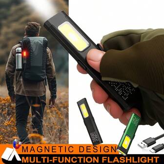 1 st bärbar magnetisk nödlampa, sidolampa med 6 lägen, rött ljus för nödsituationer, lång batteritid för hemma- och utomhusbruk