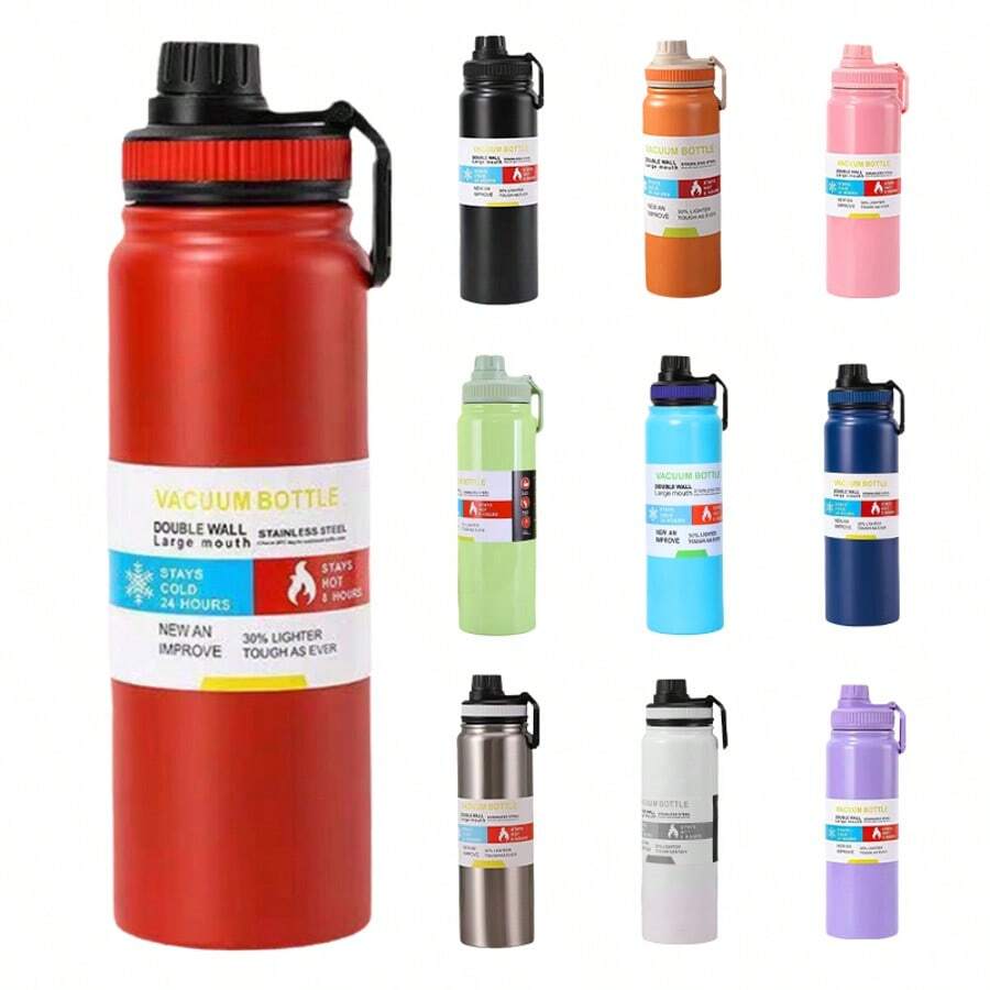 800ml/1000ml Stainless Steel Thermal Bottle For Hot And Cold Drinks With Sporty Handle - Red - View 1