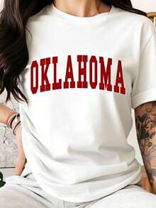 Oklahoma State University T-Shirt Unisex Cotton Casual Tee Shirt For Men Women College Student Gift Oklahoma Pride Apparel White Red Lettering - trắng - Xem 1