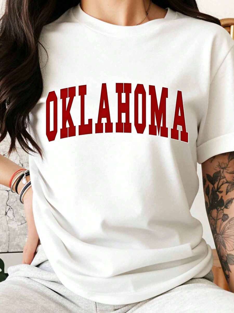 Oklahoma State University T-Shirt Unisex Cotton Casual Tee Shirt For Men Women College Student Gift Oklahoma Pride Apparel White Red Lettering - trắng - Xem 1