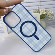 Blue Checkered Pattern Phone Case With Macaron Design, Magnetic Closure, Drop-Proof TPU Frame, Independent Lens Frame, Built-In Magnetic Ring (MagSafe), Instantly Attaches. Compatible With IPhone 17, 16, 15, 14, 13, 12, 11 Pro, Pro Max Plus, 17 Air, And 16E. Two-In-One Design, Perfect Gift For Friends, Loved Ones, Or Yourself. - Hồng - Xem 4