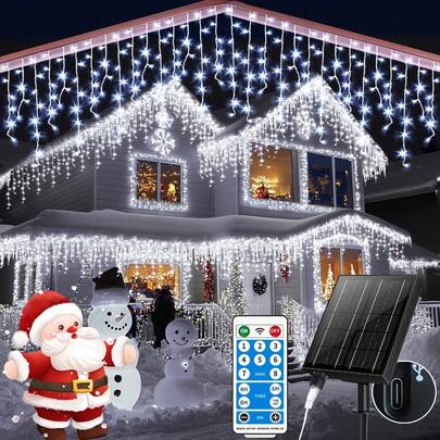 Solar Icicle Lights Outdoor 23.29meter 780LED 2400MA Outdoor Christmas Fairy Light String Connectable USB Rechargeable 8 Modes Timed Remote Control Flashing Lights Suitable For Christmas Roof Eaves Party Wedding (White Light)