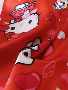 SANRIO 【居家绅士】三丽鸥情人节女士睡衣套装，爱心Hello Kitty印花短袖口袋上衣和蝴蝶结短裤休闲家居服套装 - 紅色 - 查看 8