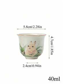 1个复古兔子图案陶瓷茶杯，品茶杯，家居装饰茶杯 - 彩色 - 查看 5