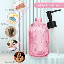 Topsky Stripe Glass Soap Dispenser With Black Plastic Pump, 400ml Liquid Hand Soap Dispenser, Rustproof Pump For Kitchen & Bathroom, Great For Lotions, Essential Oil, Liquid Soaps-Pink - Pink - View 8