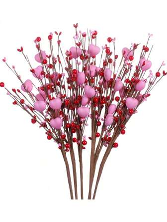 3pcs/Set Romantic Foam Heart-Shaped Berry Slices, Light Red Heart-Shaped Pink Wrapping Paper, Mother's Day Decor, Artificial Berry Branches, Wedding & Home Dining Table Decor, DIY Wreath & Vase, Anniversary/Valentine's Day/New Year/Thanksgiving Home Decor, Dining Table Atmosphere Decor, Happy Valentine's Day, Valentine's Day Decor, Valentine's Day Party