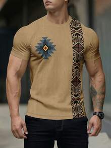 Men's Fashion Versatile Printed Crew Neck Short Sleeve T-Shirt, Summer - Multicolor - View 2