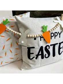 1pc Easter Bunny & Carrot Wooden Bead Hanging Flag, Happy Easter - Multicolor - View 3