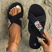 Women's Fashion Flip Flops, Lightweight Floral Pattern Seaside Slides, Vacation Style Beach Thong Sandals - Multicolor - View 1