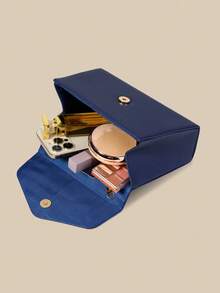 1件装时尚纯色荔枝纹PU翻盖手提包，魅力优雅女士商务包，适合女性日常使用，可作手拿包/手提包/单肩包/斜挎包，适用于婚礼/派对/舞会/宴会等场合。 - 藏蓝色 - 查看 9