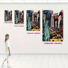 1pc Vintage New York Skyline Canvas Art Prints - Statue Of Liberty Wall Decoration, Vintage New York City Landscape Posters With Iconic Green Statues And Yellow Taxis, Canvas For Bedroom, Dormitory Or Gallery, Dormitory Room Decoration | Art Wall Decoration | Classic Decorative Style Vintage Frameless Wall Arts Posters - Multicolor - View 4