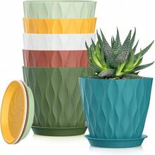 Inch Plant Pots 5 Pack, Flower Planters With Drainage Holes And Trays, Plastic Pots Indoor Outdoor Plants, White - 彩色 + 5英寸 - 查看 1