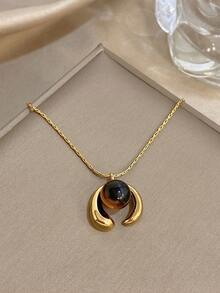 Simple Gold Hoop Obsidian Pendant Necklace, With A Shimmering Golden Luster, Fashionable Jewelry, Perfect For Dates, Parties, Dinners, And Various Special Occasions, Unisex,Valentine's Day Gift - Multicolor - View 3
