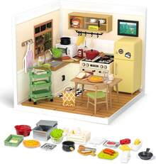 Robotime Rolife Super Creators DIY Plastic Mini House Building Kit - 3D Puzzle With LED Lights, Compatible With Mini Figures, Multiple Themes To Choose From, Suitable For Teenagers And Adults, Interior Decoration, Ideal Christmas Or Birthday Gift(Happy Meals Kitchen) - 08-Happy Meals Kitchen - 查看 2