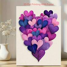 1 Pc Canvas Painting,1-Piece Girl's Room Decoration Painting With Frame - Heart-Shaped Print Lavender Lilac Color Suitable For 16x24-Inch Wraparound Canvas Frame Modern Decoration Girl's Bedroom Hook Installation 2D Plane Perfect For Room Decoration , Wooden Framed Art,High Quality ,Thickness 2. 25cm/1inch Wall Art Prints Poster Direct Hanging Decor For Home Gifts,Living Room, Bathroom, Bedroom, Kitchen,Bar,Office - 紫色 - 查看 2