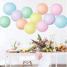 12/24 unidades Linternas de papel redondas de pastel suave, adecuadas para fiestas, aulas, bodas, cumpleaños y decoración del Día de San Valentín, decoración de fiestas | Linternas de pastel suave | Linternas de papel duraderas, linternas de decoración del hogar - 12 piezas de macarrones - Ver 1
