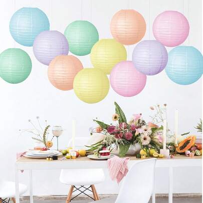 12 Pieces Of Soft Pastel Hanging Paper Lanterns - Round Neon Chinese Lanterns, Suitable For Party, Classroom, Wedding, Birthday And Valentine' Day Decorations, Party Decorations | Soft Pastel Lanterns | Paper Lanterns, Home Lanterns