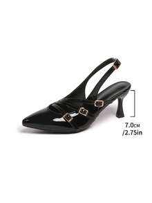 Giày cao gót mũi nhọn gợi cảm dành cho nữ, giày cao gót công sở bằng da bóng, có khóa cài, trang trí đinh tán kim loại và khóa thắt lưng, gót nhọn mảnh. - màu đen - Xem 8