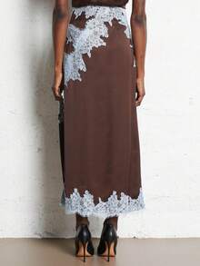 Women 2 Piece Outfits Sleeveless V-Neck Lace Patchwork Loose Tank Crop Top Vest And High Waist Lace Trim Maxi Long Skirts Party Outfit - Màu nâu - Xem 6