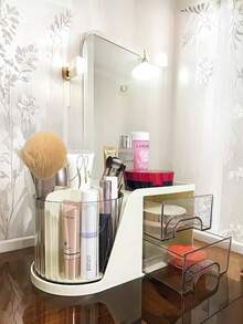 1个带2个抽屉的旋转收纳盒，适用于浴室、梳妆台、书桌，可存放化妆品、文具等，4个隔层方便整理，是返校、圣诞节、生日礼物的理想之选，白色