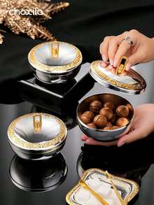 choxila 1个铁艺金/银浮雕碗，装饰碗，中东碗，椰枣碗，酸奶碗，坚果碗，零食碗，盘子，适合家庭/餐厅使用 - 碗 - 查看 2