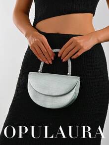 OpulAura 薄荷绿金属光泽不对称派对手拿包，闪亮水晶装饰磁扣手提包，优雅时尚，适合女士生日派对和迷人夜晚，理想的情人节礼物 - 薄荷綠 - 查看 8