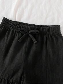 2 Stück Baby Mädchen gestreiftes Schleifendekor Top und schwarze Spitzenbesatz Shorts Set, Frühling/Sommer - Schwarz und Weiss - Übersicht 9