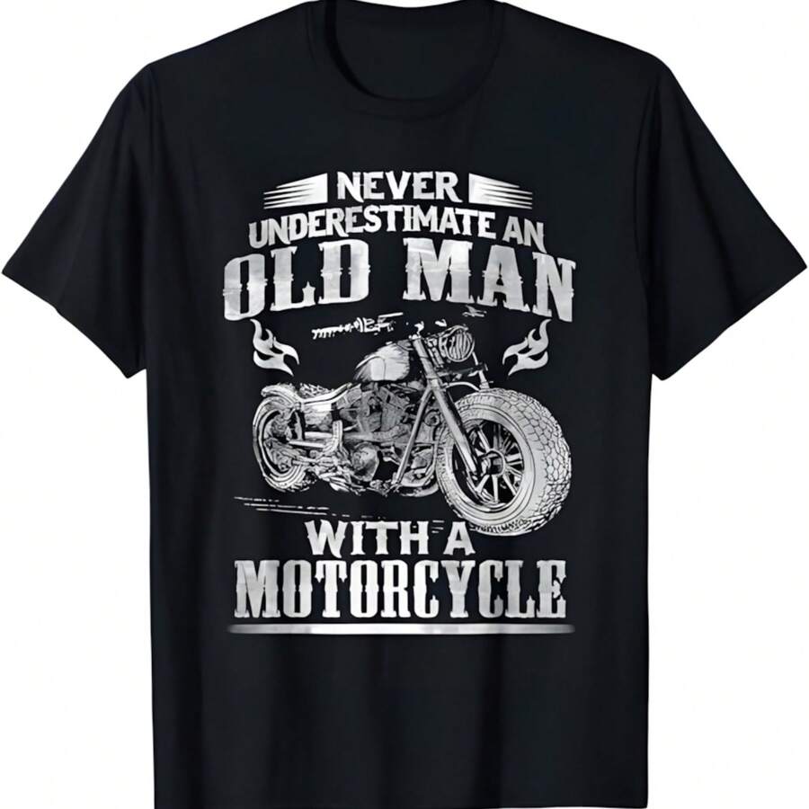 Never Underestimate An Old Man With A Motorcycle T Shirt T-Shirt - 黑色 - 查看 1