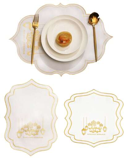 1-6pcs Premium Embroidered Lantern Placemats, Ramadan Fabric Heat Insulation Mats For Room, Dining Table, Home Decor