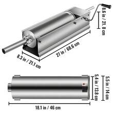 Manual relleno de salchicha, máquina de salchicha horizontal de 7 L / 15 lbs, relleno de carne de doble velocidad, hecho de acero inoxidable 304 de grado alimentario, incluye 5 tubos de relleno, para cocina del hogar Restaurante Comercial - Plateado - Ver 10