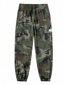 男士宽松多口袋迷彩工装裤，户外徒步旅行束脚休闲裤，春季款 - 軍綠色 - 查看 4